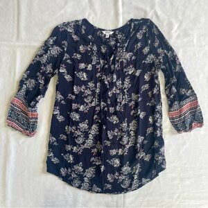 Sonoma Floral long-sleeved blouse with tassels Womens S boho bohemian spring